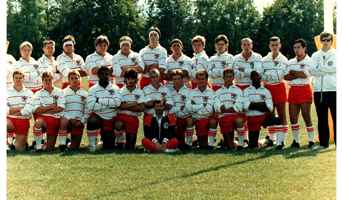 Back Row: T. Bryant (co-coach), Lyle Stewart (SK), (MB), Doug Herasymink (SK), Bill Bean (MB),(MB),(MB), Don Aleksander (SK), Scott Harland (MB), (MB), Larry Sawatsky (SK), Kent Kammermeyer (SK), Rob Beaudry (SK), (MB - Trainer)
Front Row: Frank Cottoni (AB), Jason Liscowich (SK), (MB),(MB),(MB),(MB), Quinton Mackie (SK), (MB),(MB), Tim Daum (SK)
Center: Rob (MB-co-coach)